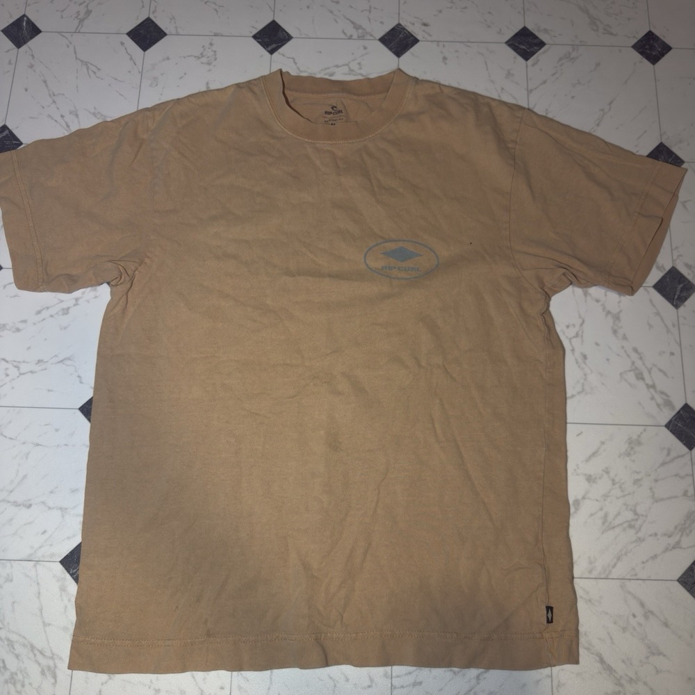 Rip Curl Oval Diamond Logo T-Shirt Mens Medium Tan Washed Surf Graphic Tee